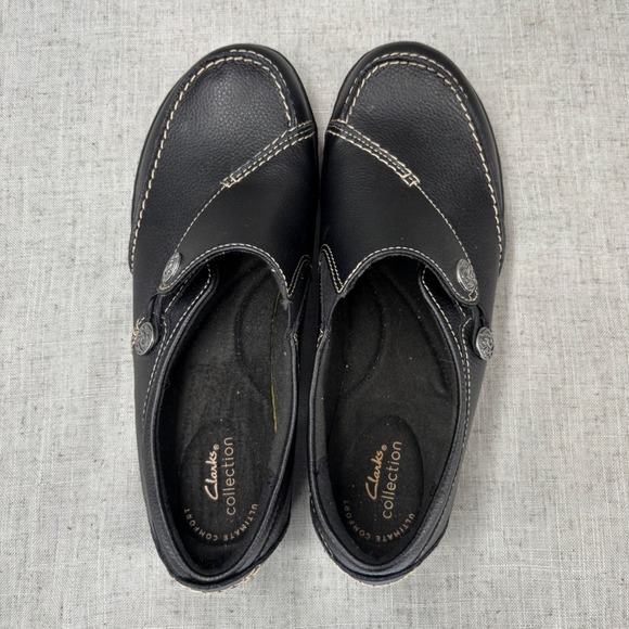 Clarks Collection‎ Ashland Black Leather Slip On Loafer Shoes Womens 8 Wide - Picture 7 of 11